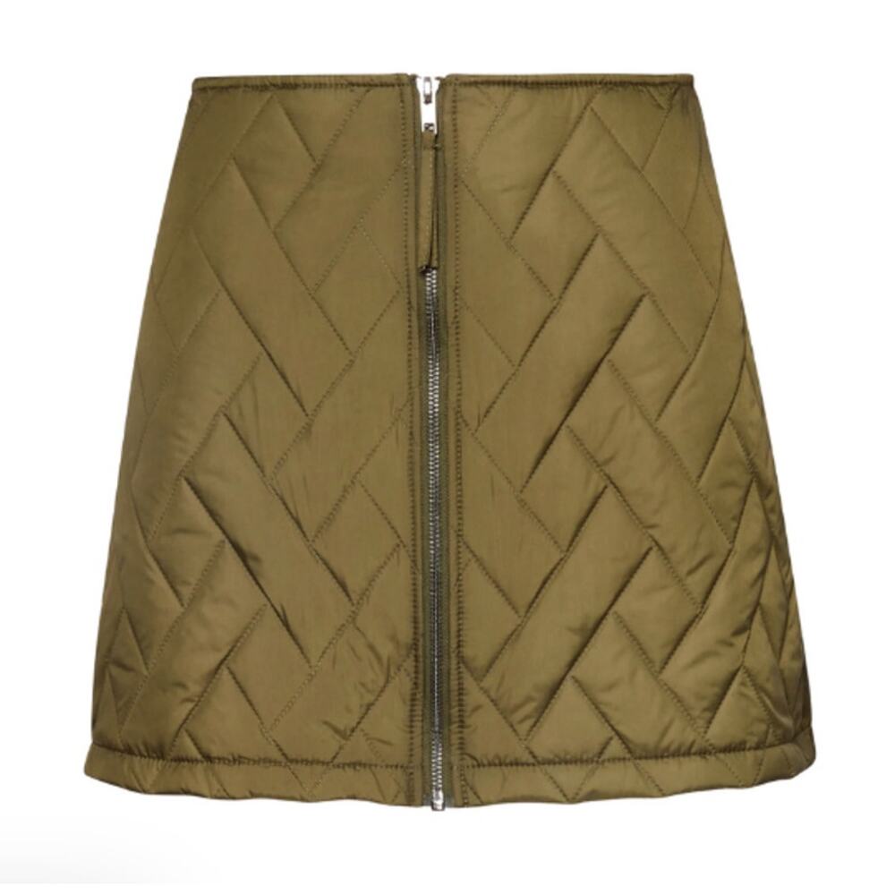 Steve Madden Quilted Mini Skirt in Olive Green with Front Zip NWT - 4
